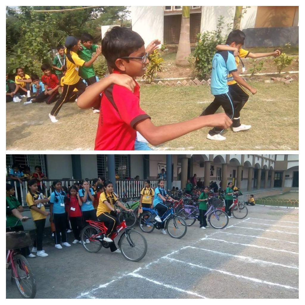 Sports activities (Slow cycling and three legged race)